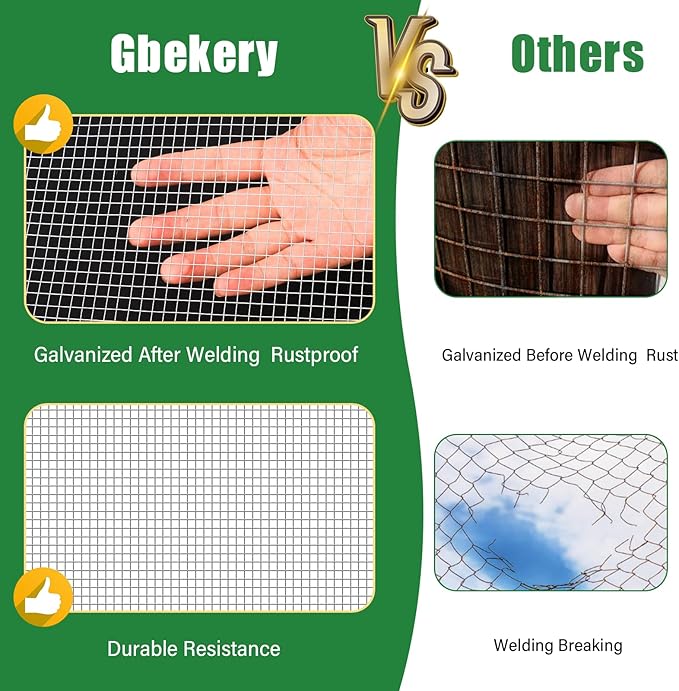 Hardware Cloth 1/2 inch 16in x 50ft 19 Gauge, Hot-dip Galvanized After Welding Chicken Wire Mesh Roll Garden Plant Welded Metal Wire Fencing Roll, Rabbit Cages Snake Fence