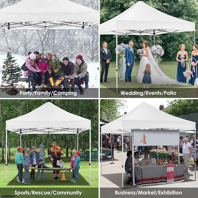 COBIZI 10x10 Pop up Canopy Heavy Duty Without Sidewalls, Easy Set-up Commercial Outdoor Party, 100% Waterproof Wedding Canopy Gazebo, 3 Height Adjustable with Handle Bag,White