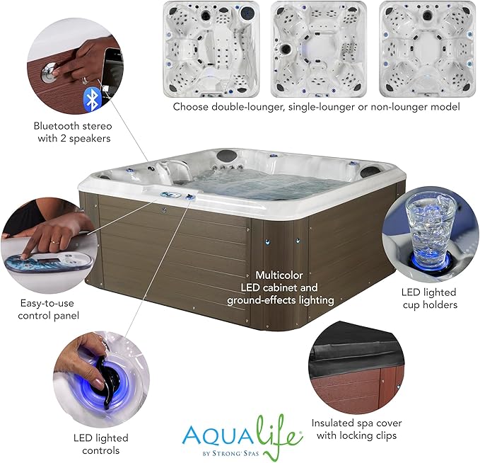 Amplified 100-Jet 7-Person Non-Lounger Spa with Bluetooth Stereo and 3 Pumps by Aqualife by Strong Spas
