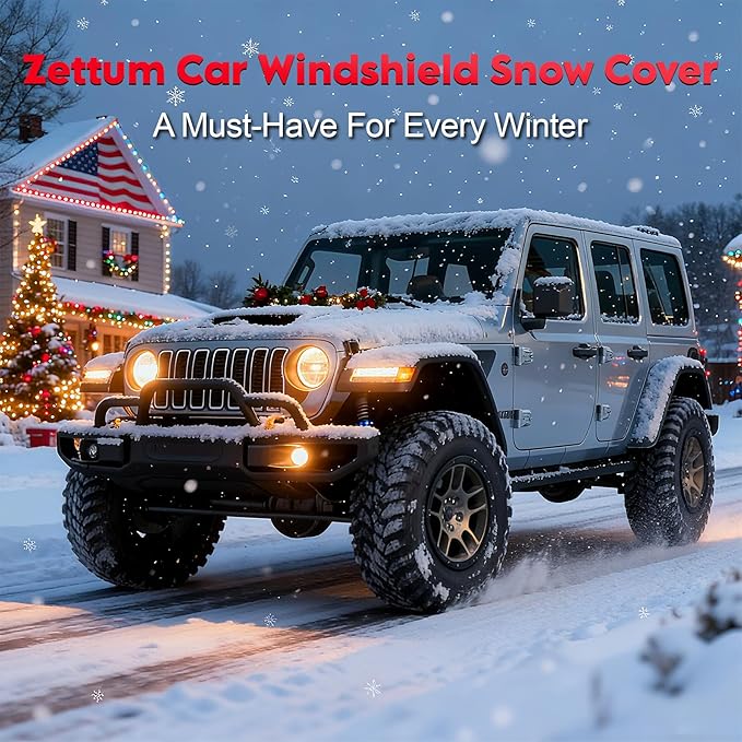 Zettum Car Windshield Snow Cover for Jeep Wrangler - 600D Car Windshield Snow Ice Cover Front Window Covers for Jeep Wrangler, Jeeps Gladiator, Ford Bronco, Toyota FJ Cruiser, Benz G Class, and More