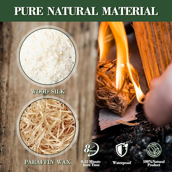 150 PCS Fire Starters for Campfires Grill BBQ Camping Fireplace Fire Pit,Quick Light Wood Charcoal Fire Starter, Waterproof-Natural Fire Starters Camping fire Starter Charcoal Starters