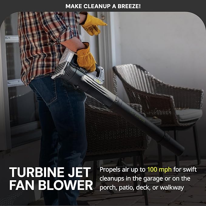 Sun Joe 24-Volt Cordless Compact Turbine Leaf Blower, 100 MPH Air Speed, 280 CFM Airflow