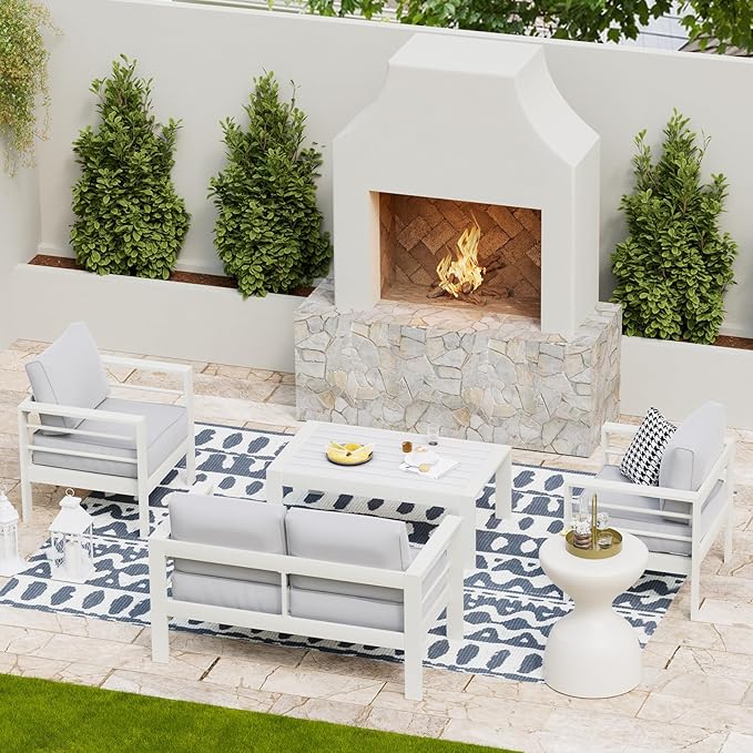UDPATIO Aluminum Patio Furniture Set, 4 Seats Modern Outdoor Seating Set for Balcony(Include Waterproof Sofa Cover)