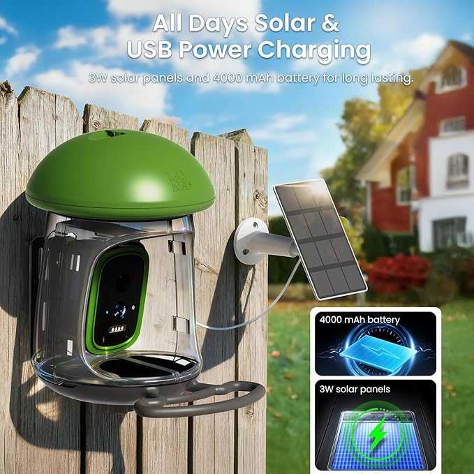 LONA Smart Bird Feeder with Camera, Dual-Lens, Solar-Powered, Wireless Birdwatching, Permanent AI Identify 10000+ Bird Species & Motion Detection, Gift Present