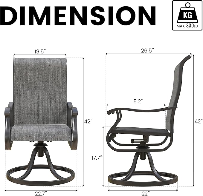 Patio Swivel Chairs Set of 4, Outdoor Dining Chairs with High Back, All-Weather Swivel Rocker Chair for Lawn, Porch or Garden (Dark Grey)