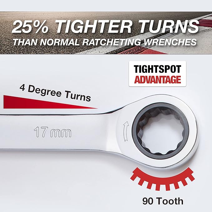 Jaeger 17 mm TIGHTSPOT Ratchet Wrench with Precision Movement and Hardened, Polished Steel for Projects with Metric Tight Spaces
