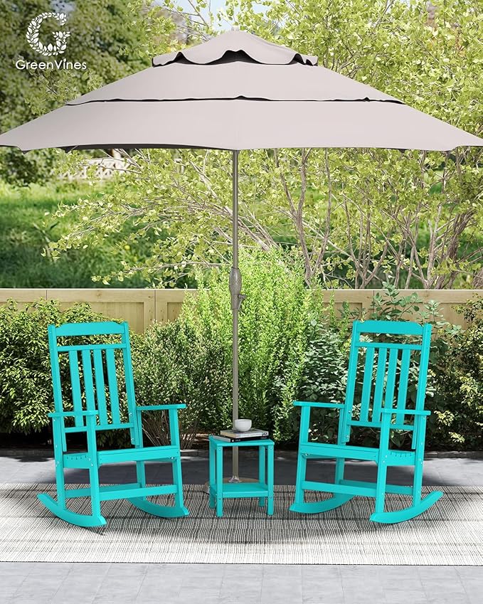 GREENVINES Outdoor-Rocking-Chairs-Set-of-4 | HDPE Plastic | Patio Rockers | Porch Rocker Chair | Oversized | High Back | Big & Tall | Aqua