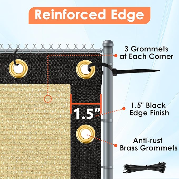 iCover 4x12ft Fence Privacy Screen, Heavy Duty Fencing Panels Screens, Outdoor Shade Cloth Mesh Barrier, Reinforced Bindings and Brass Grommets, Cable Zip Ties Included, Sand