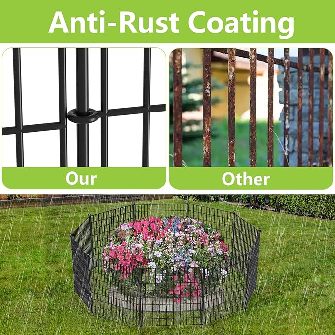 5 Panels No Dig Garden Fence, 40 in(H) X 12.1 ft(L) Metal Fence Panels, Thickened Rustproof Garden Fencing, Animal Barrier Fence for for Dogs, Rabbits, Landscape, Patio