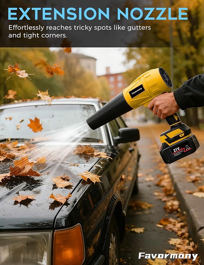 Cordless Leaf Blower, 600,000 RPM Electric Handheld Turbo Jet Blower with 2×4.0Ah Batteries and Charger for 40 Minutes Use, Portable and Lightweight for Lawn Care, Patio, Yard, Deck Cleaning (Yellow)