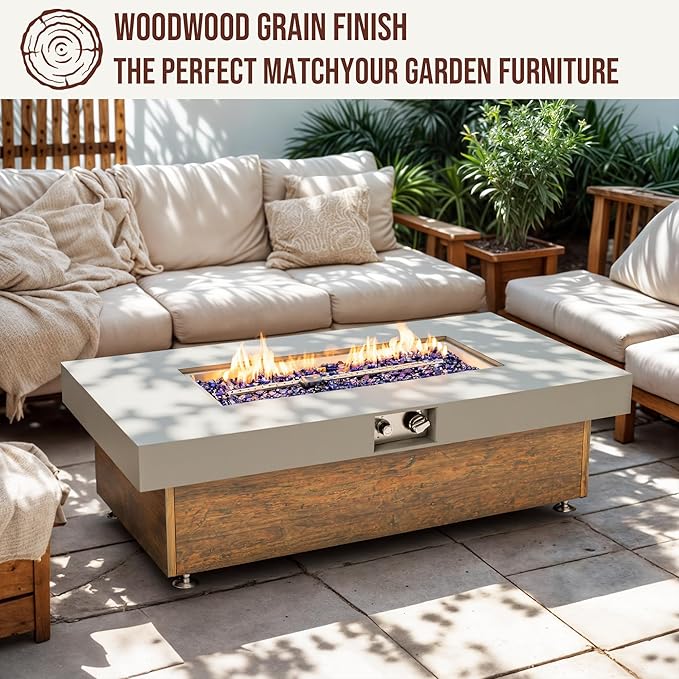 Outdoor Propane Fire Pit – 48" Fire Table with 50,000 BTU, Modern Propane Fire Pit with Adjustable Flame & Matching 20 lb Tank Stand for Patio, Garden, Deck