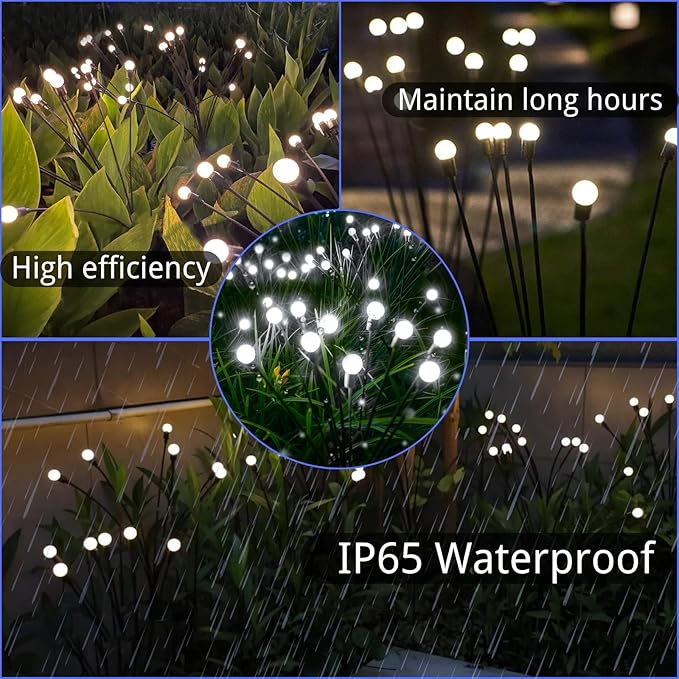 OZS 10 Pack Total 80 LED Solar Firefly Lights Fairy Outdoor - Solar Garden Lights Outdoor, Sway by Wind, Waterproof for Garden Patio Pathway Fairy Decoration (Cold White)