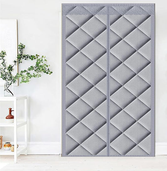 GettyGears Magnetic Thermal Insulated Door Curtain Storm Wind Fleece Insulation Curtian Magnetic Screen Door with Thermal and Insulated Waterproof 62" x 89" Grey