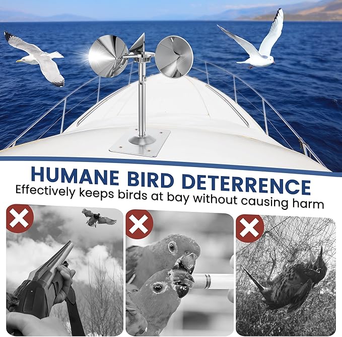3 Pack Reflective Spinning Bird Deterrent, Wind Powered Aluminum Bird Repeller Scarer Deterrent Devices Outdoor, Repels All Birds Pigeons Sparrows Woodpeckers for Garden Railing Roof Adjustable Neck