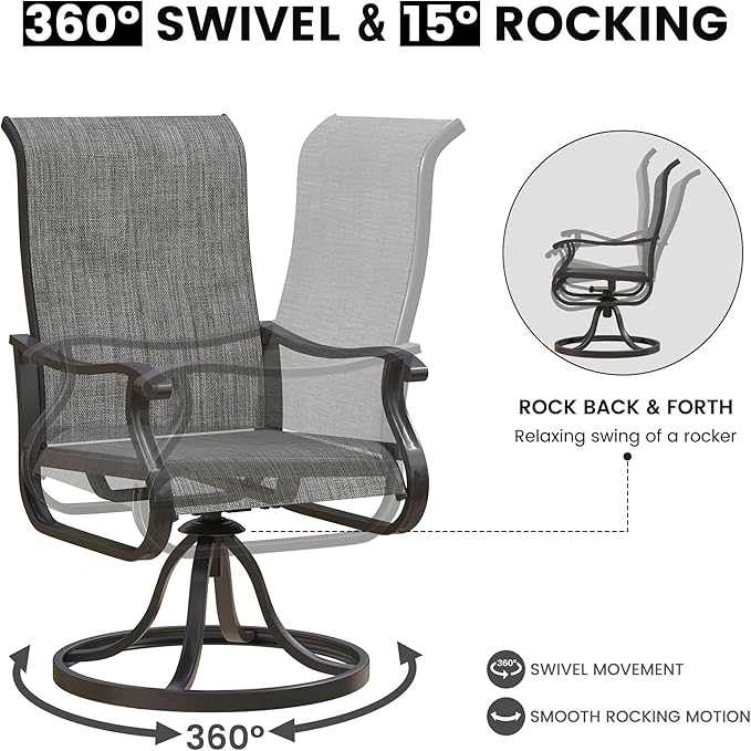 Patio Swivel Chairs Set of 4, Outdoor Dining Chairs with High Back, All-Weather Swivel Rocker Chair for Lawn, Porch or Garden (Dark Grey)