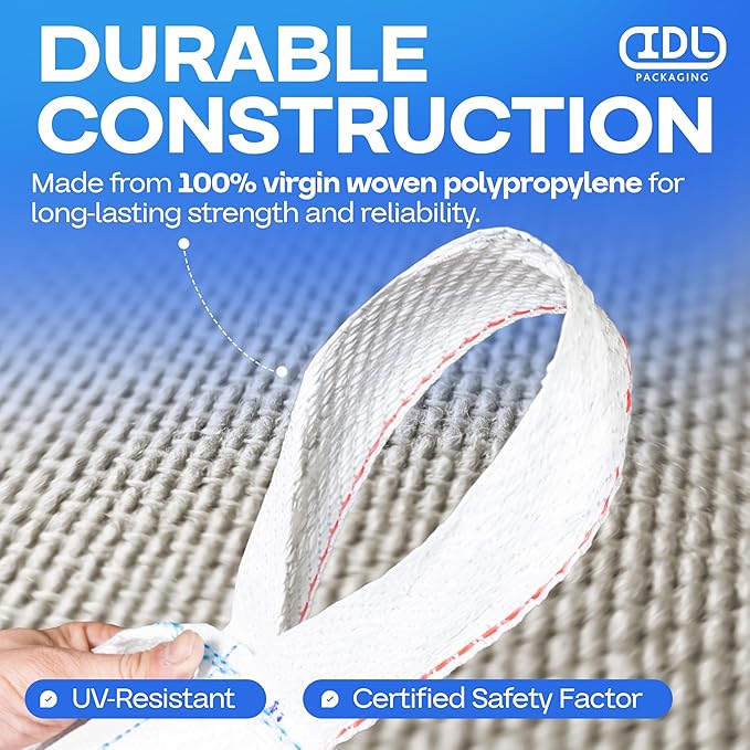 Bulk Construction Bags 35"Lx35"Wx50"H, 10-Pack - USA-Made Open Top, Flat Bottom Bulk Bags 2200 lbs Load Capacity - Heavy-Duty Super Sack for Handling Sand, Gravel & Demolition Debris by IDL Packaging