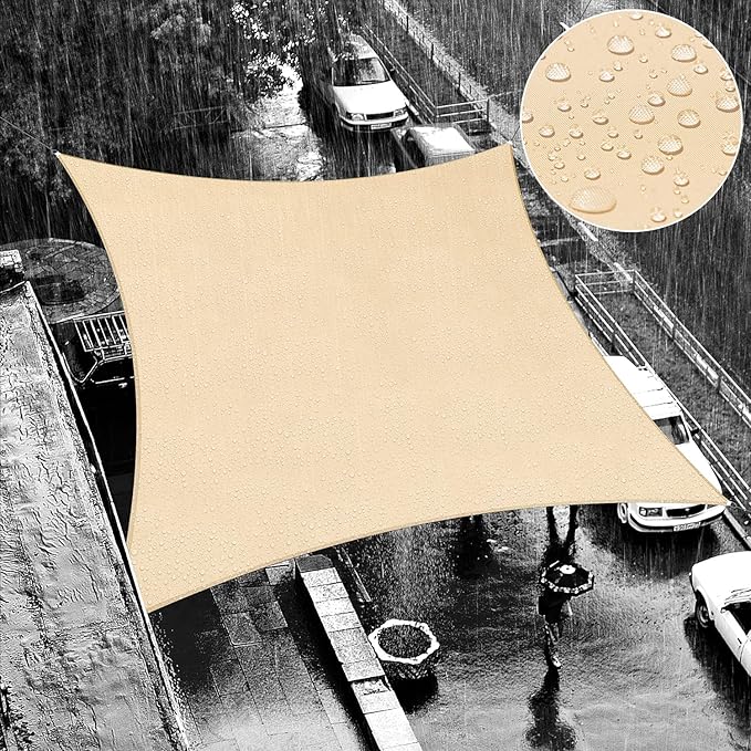 ShadeMart 14' x 14' Beige Square Waterproof Sun Shade Sail Canopy Awning, 95% UV Blockage & Water Resistant smTADS14, Outdoor Backyard Patio Garden Carport - We Make Custom Size
