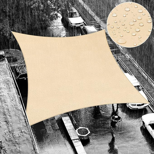 ShadeMart 14' x 14' Beige Square Waterproof Sun Shade Sail Canopy Awning, 95% UV Blockage & Water Resistant smTADS14, Outdoor Backyard Patio Garden Carport - We Make Custom Size