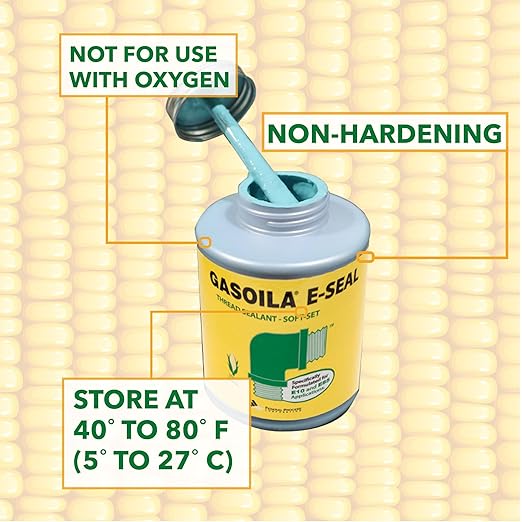 Gasoila Thread Sealant for Ethanol E10 & E85 Applications – Non-Hardening, Non-Toxic, Opaque Dark Green Paste – USA-Made, 1 Pint – Ideal for Pipe Threads, Motors, Fuel Lines & More – Brush in Cap