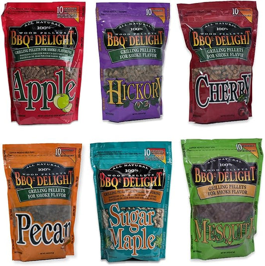 BBQr's Delight Wood Smoking Pellets - Super Smoker Variety Value Pack - 1 Lb. Bag - Apple, Hickory, Mesquite, Cherry, Pecan and Sugar Maple