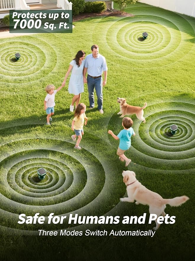 Mole Repellent Solar Powered for Lawns, Waterproof Gopher & Groundhog Repellent with Variable Sonic Vibration, Easy Twist Stakes for Yard & Garden, Get Rid of Voles Snakes (8, Green)