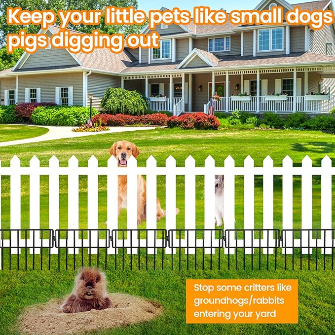 Adavin Black Small Animal Barrier Fence,28 Pack 12 in(L)X10 in(H) Underground Decorative Garden Fencing, Dog Rabbits groundhogs Fences Metal low Fence Panel Ground Stakes for Outdoor yard. Total 28 Ft