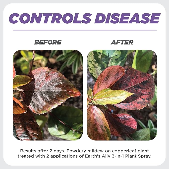 Earth's Ally 3-in-1 Plant Spray 8 oz Conc. Makes 6 gal | Better Than Neem Oil | Insecticide, Fungicide & Spider Mite Control for Organic Gardening, Pest Repellent for Indoor & Outdoor Gardening