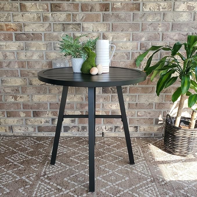 PHI VILLA 3 Piece Outdoor Bistro Set for 2, Metal Steel Round Table & Swivel Wrought Iron Chairs with Cushions, Small Furniture Conversation Set for Patio, Porch, Deck, Balcony