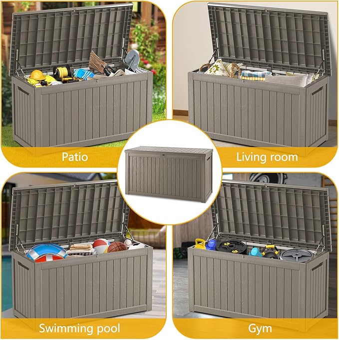 Mersco 270 Gallon Double-Wall Resin Deck Box - Lockable Waterproof Outdoor Storage Box, 1000lbs Capacity & Doubles as Seating for Patio Furniture - Garden Tools, Pool Accessories (Grey)