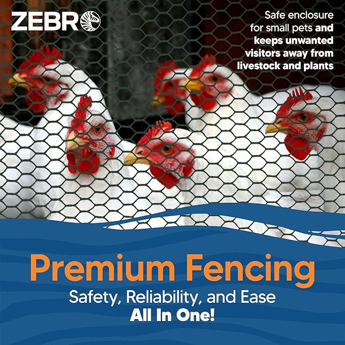 Zebro Plastic Chicken Wire Fence – Lightweight Poultry Netting & Garden Fence for Chicken Coops, Pet Enclosures, Balcony Safety & Landscaping – Weatherproof & Rust-Free - 2' x 50' Green