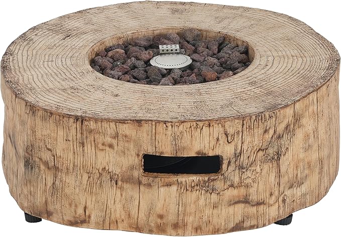 Propane Fire Pit Table, 28" MGO Firepits for Outside, Round Gas Fire Pit for Outside Patio, Propane Fire Table with Rocks for Deck, Backyard, Tank Not Included, 30,000BTU, Brown