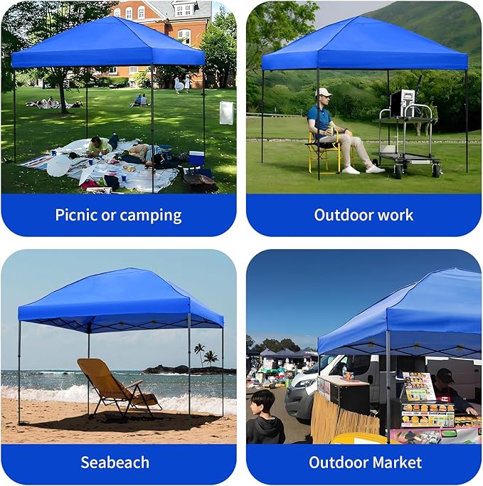 10x10 Pop Up Canopy Tent with 2 Sidewalls, Easy Up Canopy Outdoor Party Sun Shade Tent Portable Gazebo for Beach Camping Events with Carry Bag and 4 Sand Bags