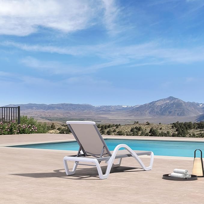 PURPLE LEAF Patio Chaise Lounge Chair with Armrests Outside Aluminum Plastic Stackable Tanning Chairs for Pool Sunbathing Beach Deck Outdoor Lounger, Beige