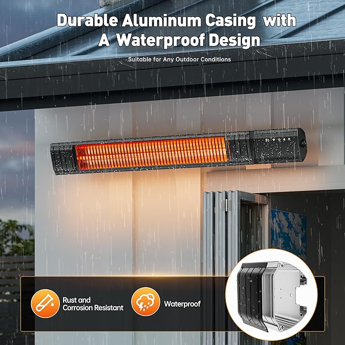Ceiling Electric Outdoor Heater Wall-Mounted Hanging Patio 1500W Infrared 9 Heat Levels, 24H Timers, Carbon Fiber Tube Heating Wall Heater for Gazebo, Balcony (Rose Gold Quartz Glass)