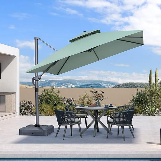 PURPLE LEAF 10 FT Cantilever Umbrella Outdoor Patio Umbrella, Large Offset Square Umbrella, Windproof Heavy Duty Hanging Outside for Patio, Mint Green