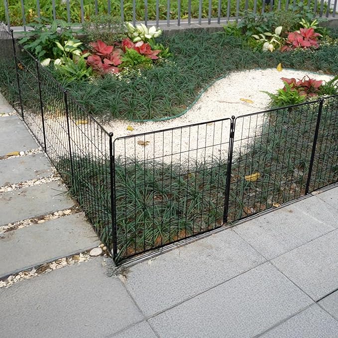 FXW Decorative Garden Fence for Yard - 20in(H) x 14.8ft(L) 8 Panels - Metal Fencing Panels - Animal Barrier Border for Dogs & Rabbits, Flower & Plant Edging