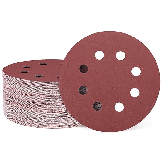 HARFINGTON 50 Pcs 5 Inch Sanding Discs, 800 Grit Hook and Loop Sandpaper, 8-Hole Aluminum Oxide Orbital Sander Sandpaper for Woodworking Automotive Metal Polishing, Red