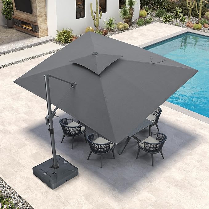 PURPLE LEAF 9' X 12' Double Top Cantilever Patio Umbrella Deluxe Large Outdoor Umbrella Rectangle Offset Umbrella with Fade Resistance for Garden Deck Pool Patio, Mist Grey