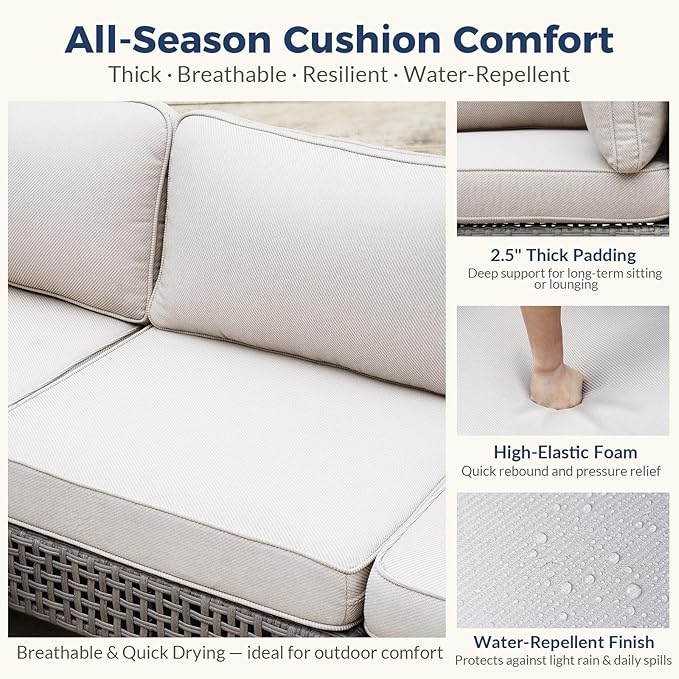 4-Piece Outdoor Modular Wicker Sofa Set with 2 Armchairs and 2 Armless Chairs, PE Rattan Sectional Furniture with 4" Beige Cushions, Gray Patio Seating for Deck, Garden, Porch