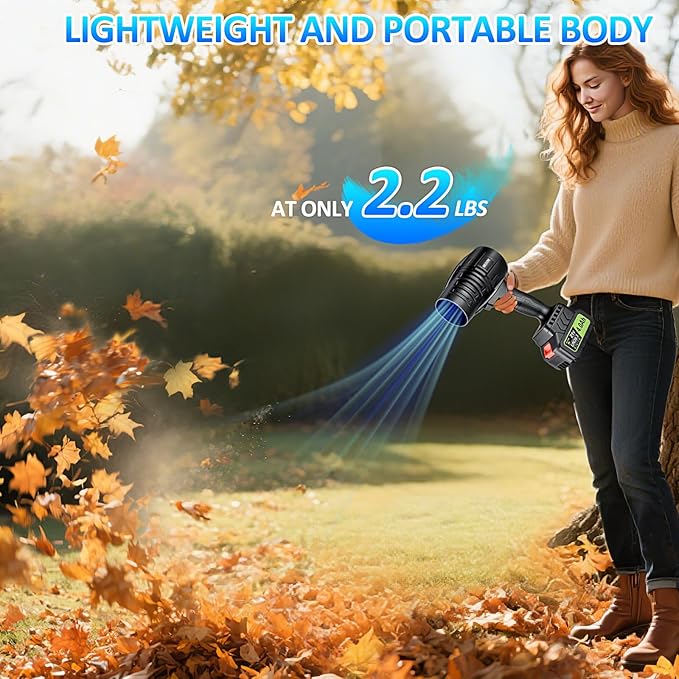 Leaf Blower Cordless Battery Charger, Electric Cordless Leaf Blower Handheld, and Lightweight with High Speed Power for Lawn Or Patio Portable Air Blowers 21V Black