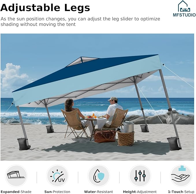 MFSTUDIO Pop Up Canopy Tent, 10x10 Outdoor Canopies Instant Portable Shelter Tens with Vented Top, Storage, 4 Sandbags, Beach Canopy