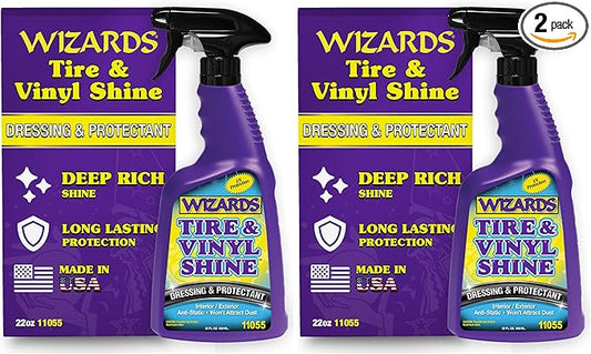 Wizards Tire and Wheel Vinyl Shine - Dressing and Protectant Spray - Professional Automotive Detailing Spray Bottle Refill - Cleans and Protects Tires, Wheels and Trim - 22 oz (Pack of 2)