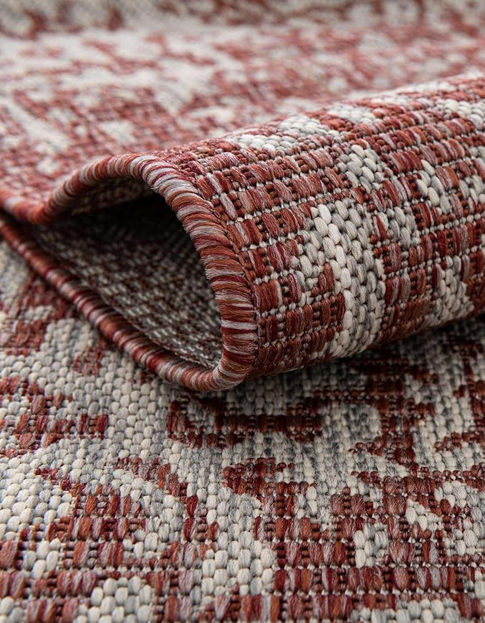 Unique Loom Outdoor Traditional Collection Area Rug - Timeworn (3' 1" x 6' 1" Hearth Rust Red/Gray)