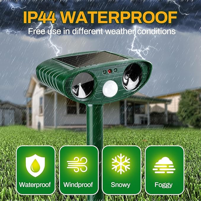 4 Pack Animal Repellent Ultrasonic Deer Repellent Cat Repellent Outdoor Solar with Motion Sensor Animal Deer Cat Deterrent to Repel Squirrel Rabbit Repellent for Yard Garden