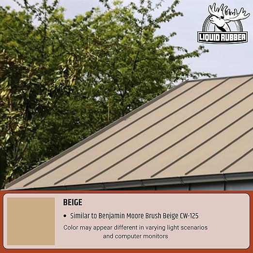 Liquid Rubber Color Waterproof Sealant - Elastomeric Roofing Coating for Flat or Slope Roofs & Foundations - DIY Paint & Leak Repair Membrane Compatible with Metal & Concrete - Beige, 1 Gallon