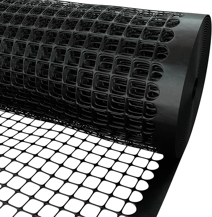 3/4" Square Mesh Plastic Fence Roll (4' x 100' - Black) - Unobtrusive 4 Foot High Temporary Garden Fencing Netting to Protect Plants, Patio, Porch, Yards and Outdoor Spaces from Deer & Animals