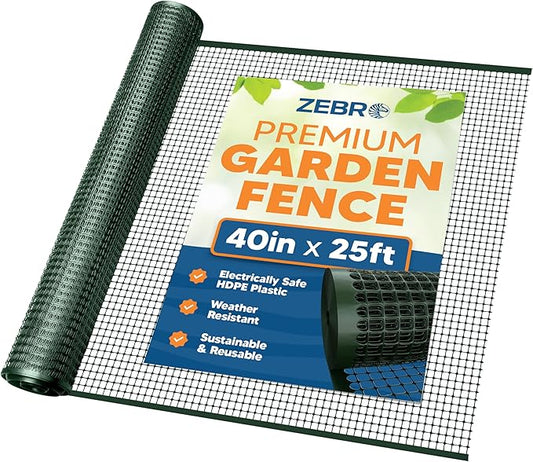 3/4" Square Mesh Plastic Fence Roll (40" x 25' - Green) - Unobtrusive 40 Inch High Temporary Garden Fencing Netting to Protect Plants, Patio, Porch, Yards and Outdoor Spaces from Deer & Animals