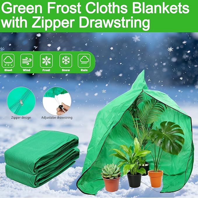 Plant Covers Freeze Protection 2 pcs 78.7ft x 95ft Winter Frost Covers for Outdoor Plants with Drawstring, Reusable Frost Cloth Plant Protection for Shrubs Trees and Potted Plants