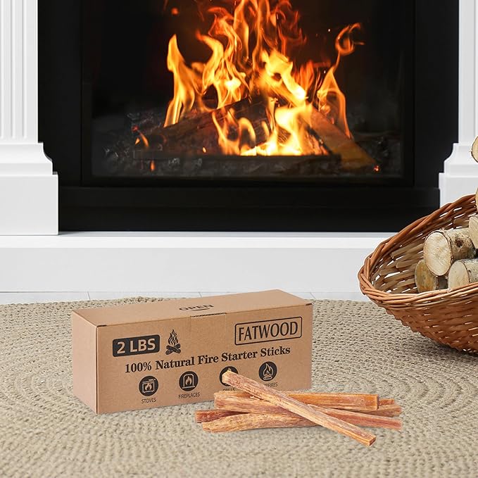 2 lbs Fatwood Fire Starter Sticks, 100% Natural Kindling Firewood Firestarter for Stoves, Pine Wood for Fireplaces, Campfires, Bonfires, Grill