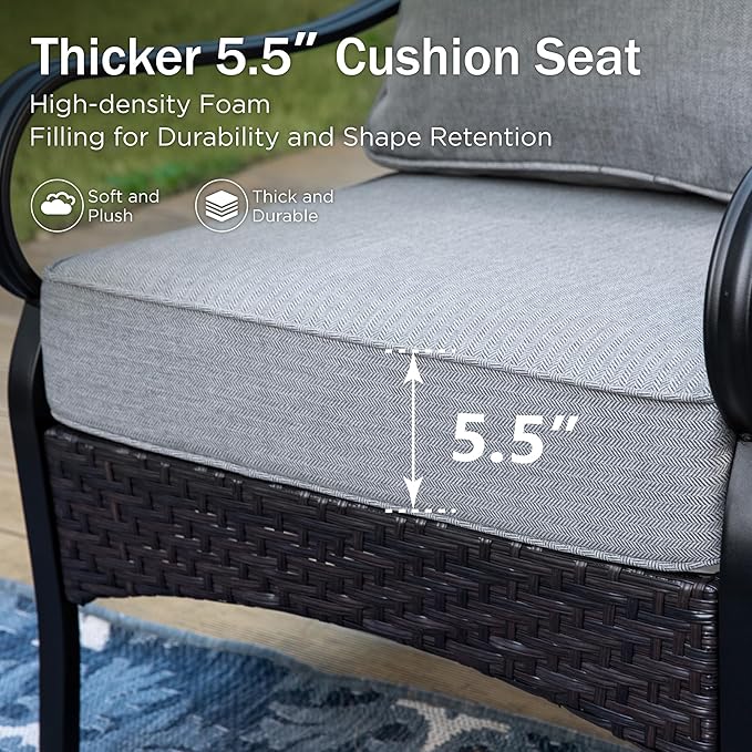 PHI VILLA Patio Rocking Chairs Set of 2, Outdoor Wicker Chairs with Thick Cushion, All Weather High Back Outdoor Furniture for Balcony Porch and Yard